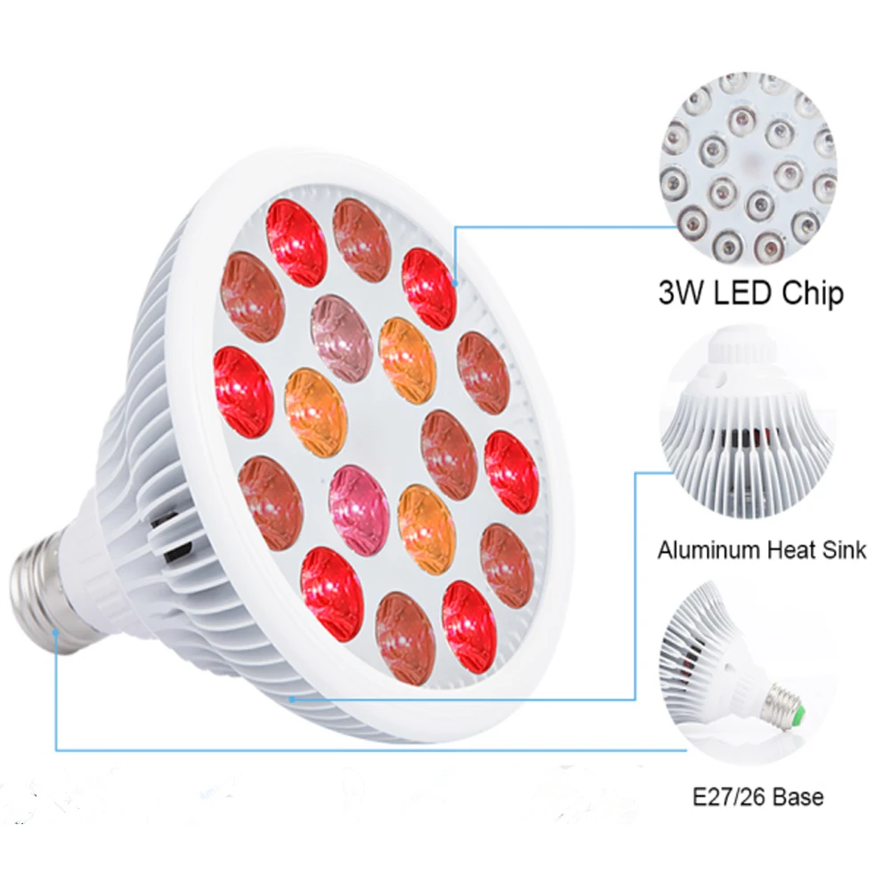 54W LED Red Light Therapy Lamp Anti-aging PAR38 Bulb 630nm 660nm Red Light Near Infrared 810nm 830nm 850nm, Red Light Grow LED