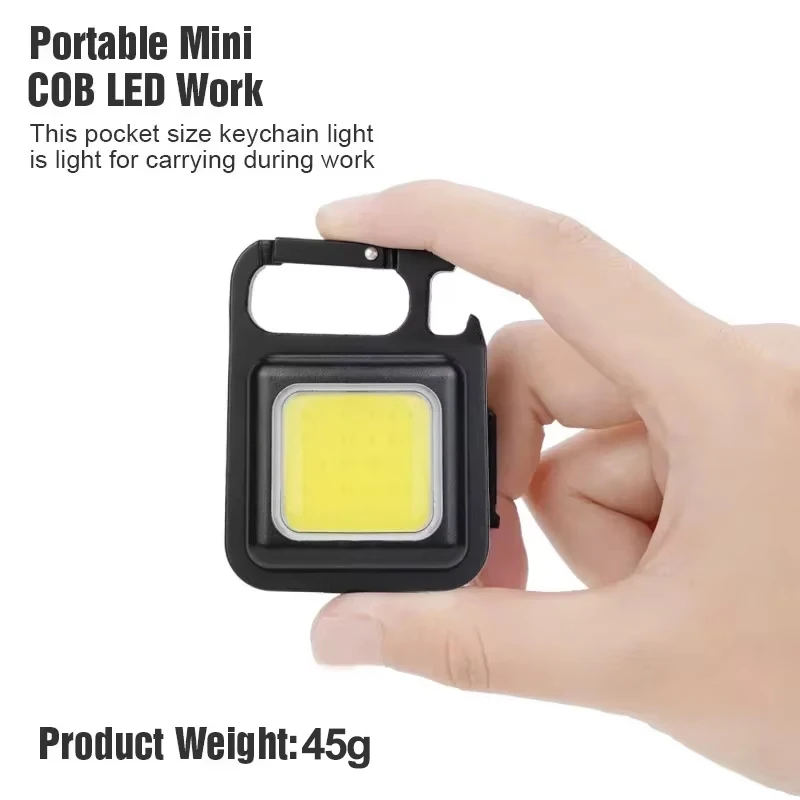 Super Bright Mini COB Keychain Flashlight,Portable Rechargeable LED Work Light with Magnet,4 Lighting Modes,Handheld Flashlight