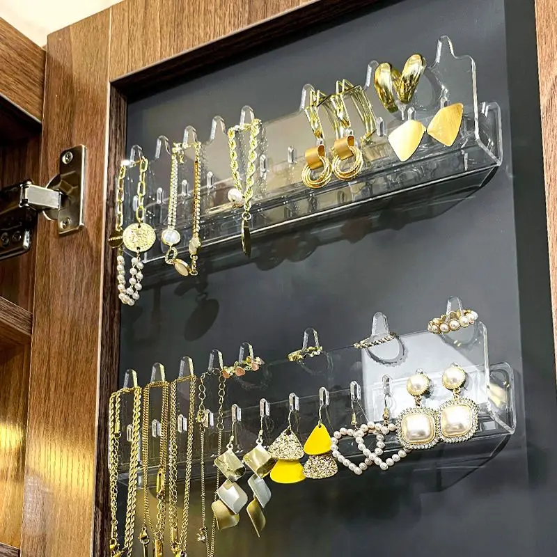 1/2pc Clear Acrylic Wall Mounted Jewelry Organizer with Hooks Display Shelf Storage for Necklaces, Bracelets, Earrings, Bows