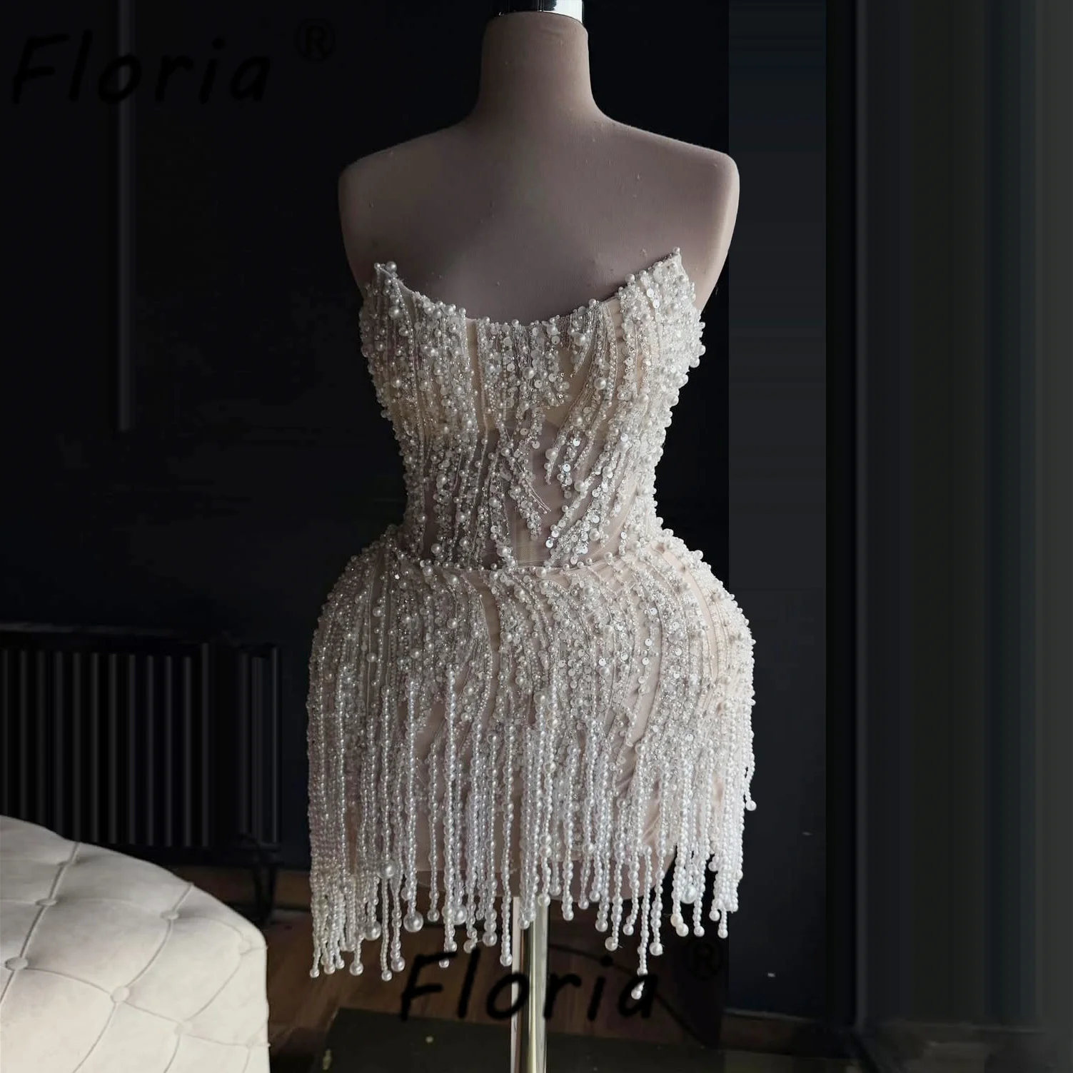 Naakt parels lovertjes cocktailjurk met kwastjes sexy vermoeide kralen franjes korte prom feestjurk op maat mini homecoming 2025