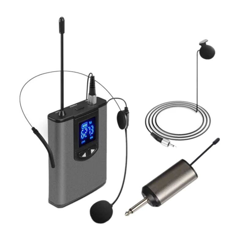 

UHF Portable Wireless Headset/ Lavalier Lapel Microphone with Bodypack Transmitter and Receiver 1/4 Inch Output, for Live Per