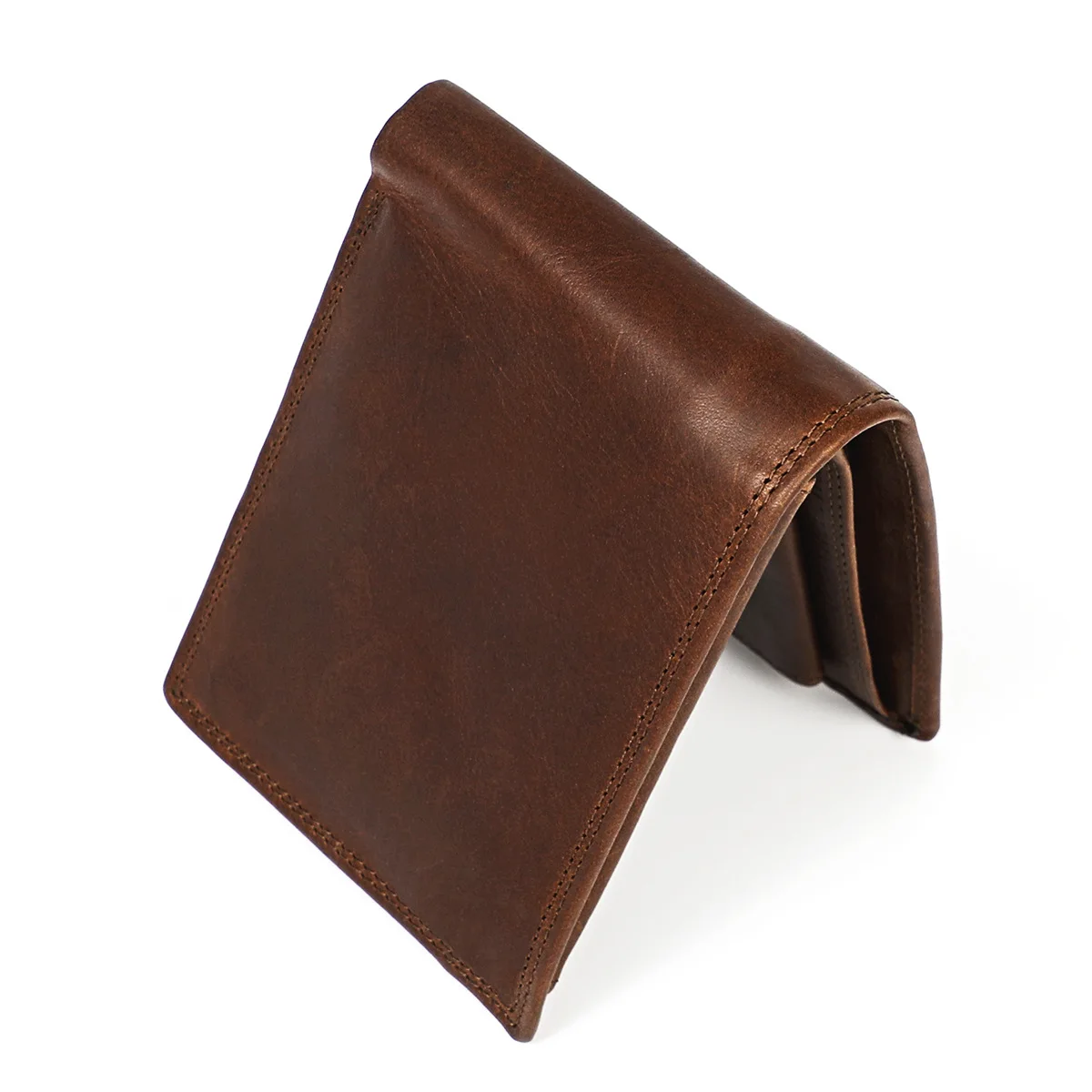 Vintage Men Short Wallet Crazy Horse Leather Men's Wallet Custom Order Genuine Leather Dollar Wallet Horizontal RFID Wallet