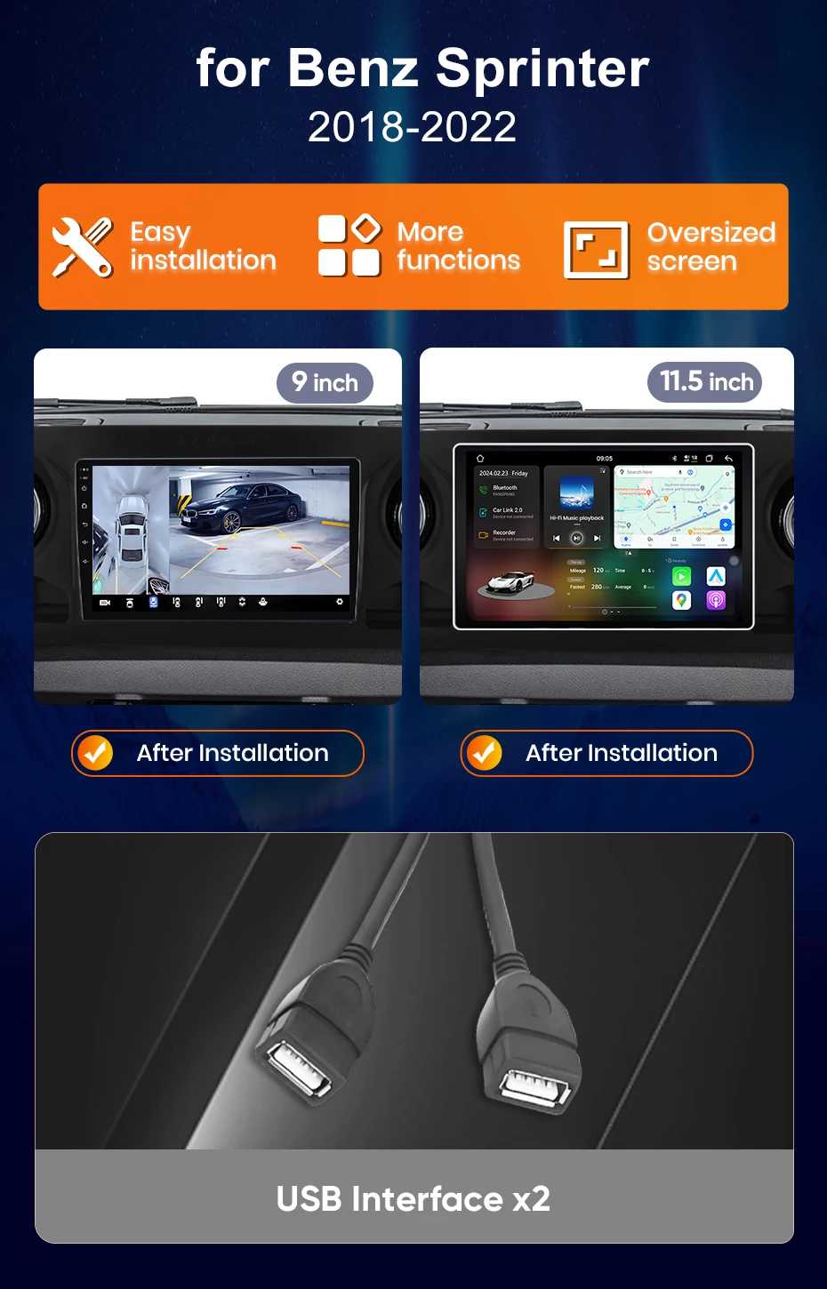 Junsun 8-Kern Wireless CarPlay Android Auto Auto Radio Für Mercedes Benz Sprinter 2018-2022 4G WiFi GPS navigation Multimedia – Detail 1