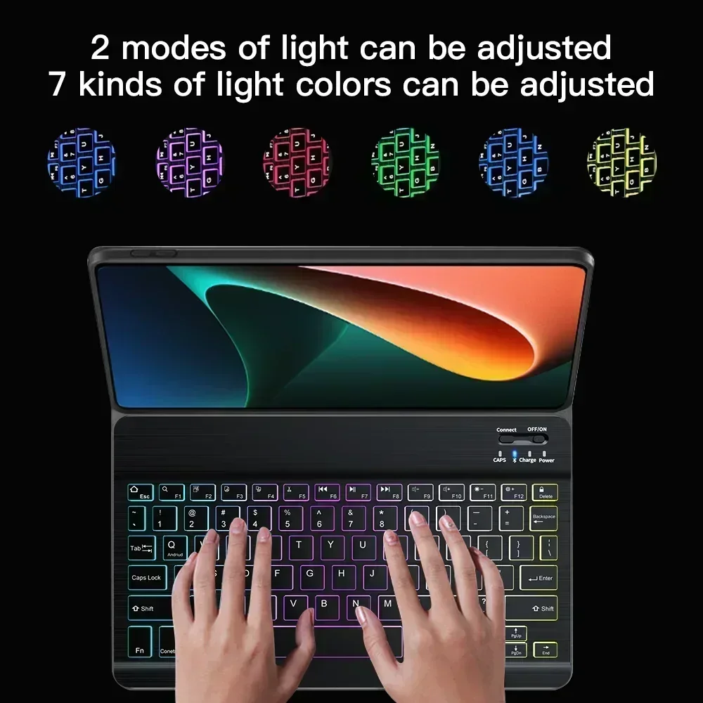 For Lenovo Xiaoxin Pad 2024 11 Inch TB330FU TB331FC Rainbow Backlight Spanish Portuguese Russian Keyboard Case Detachable Cover