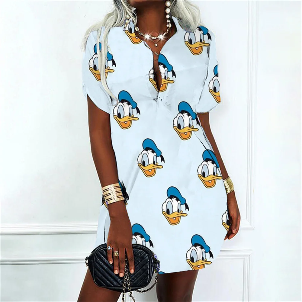 Summer Fashion Lilo & Stitch Fashion Polo Shirts Mini Dress Dresses for Women 2024 V Neck New Y2k Album Sexy Elegant Party Su