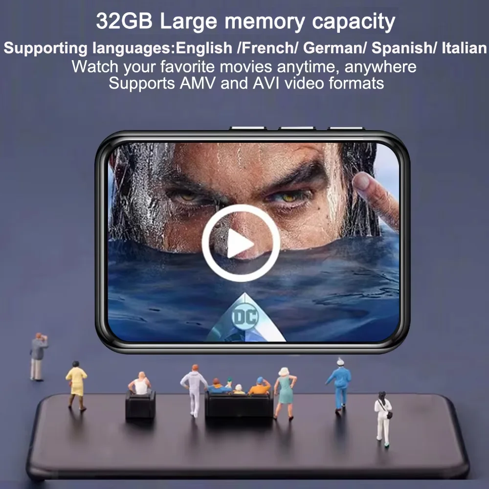 مشغل Mp3 محمول بسعة 32 جيجابايت وشاشة لمس 2.4 بوصة مع مشغل MP3 BT 5.4 مع مكبر صوت مدمج عالي الدقة يدعم التسجيل الصوتي والفيديو والكتاب الإلكتروني