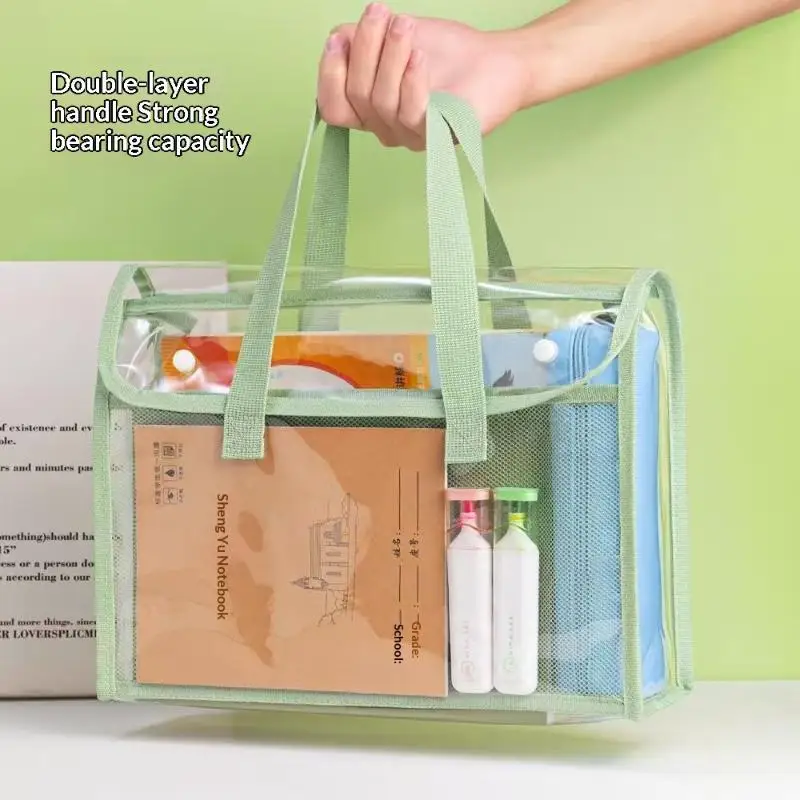 Large Capacity Portable Transparent Waterproof Handheld Folder, Expandable File Storage Bag, PVC Self-adhesive File Bag