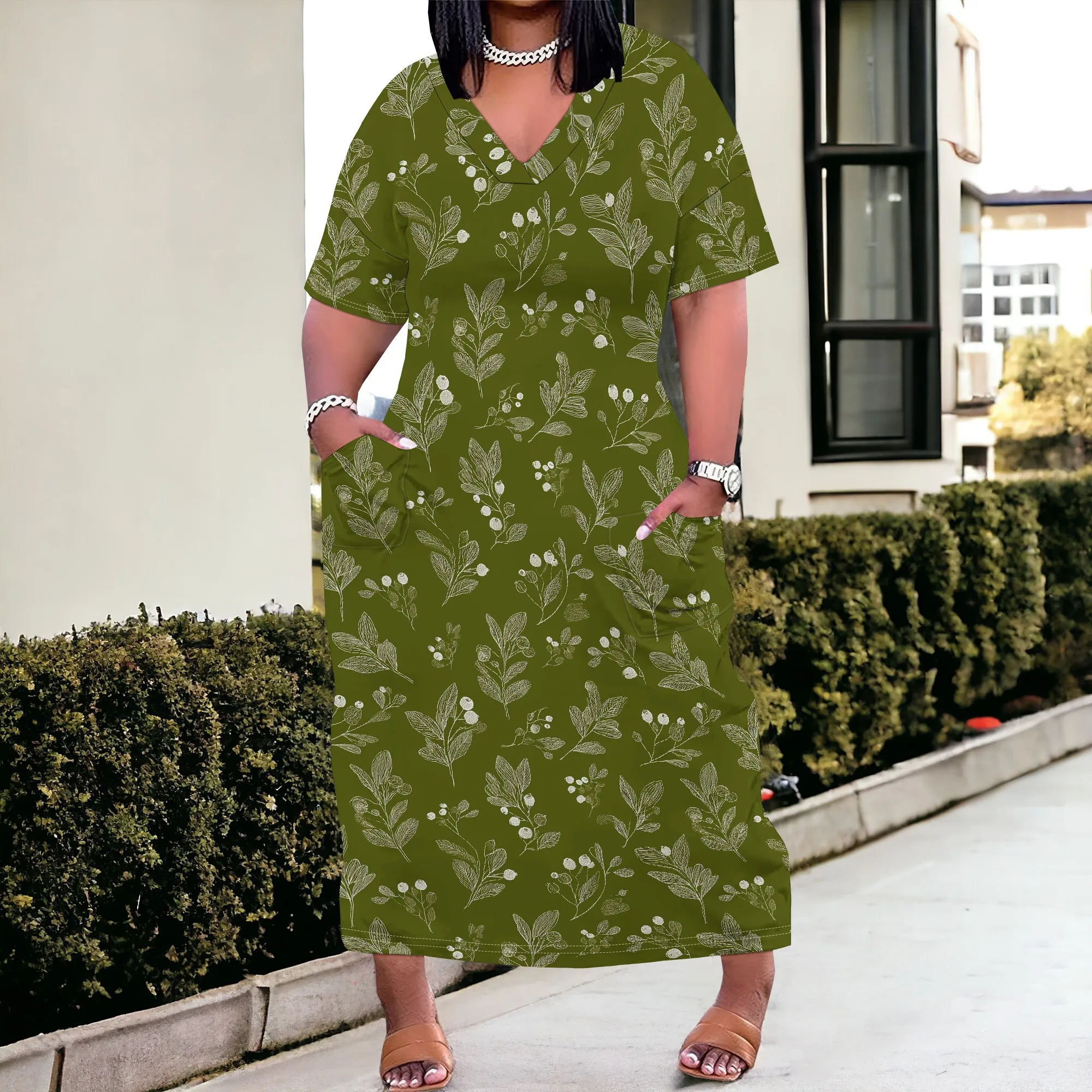 

Plus Size Women's Floral Print V-Neck Maxi Dress 2025 Summer Casual Beach Party Dress XL-6XL