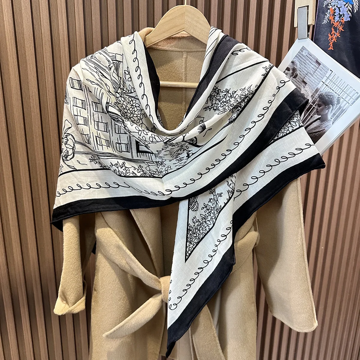 الثلاثي الحرير والصوف شال الشتاء الدافئة وشاح المرأة الأوشحة الكبيرة الحواف توالت شالات الأم هدية الكريسماس