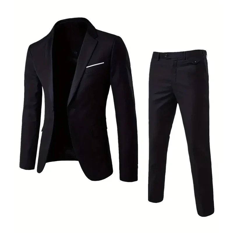 

Two-piece Set Suit Men's Elegant Business Casual Suit Classic Lapel Blazer Dress Pants Pockets Wedding Business Formal Occasions