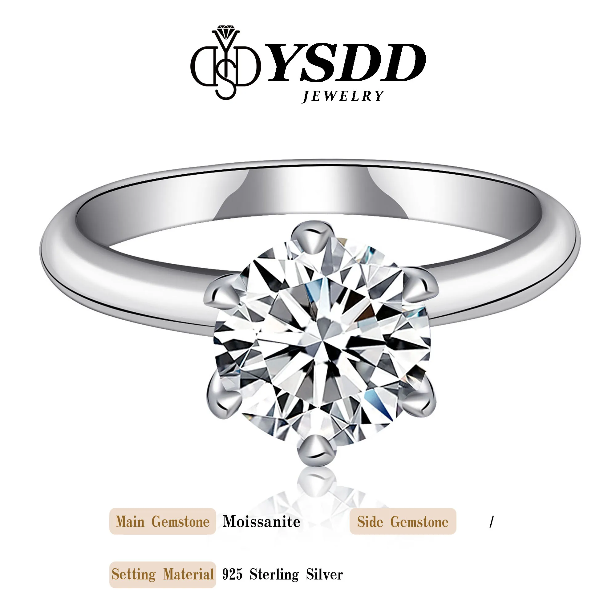 

#17 YSDD Deluxe Premium 0.5-5 carat Moissanite Engagement Ring D Color VVS Diamond wedding Ring 925 sterling silver Ring Gift