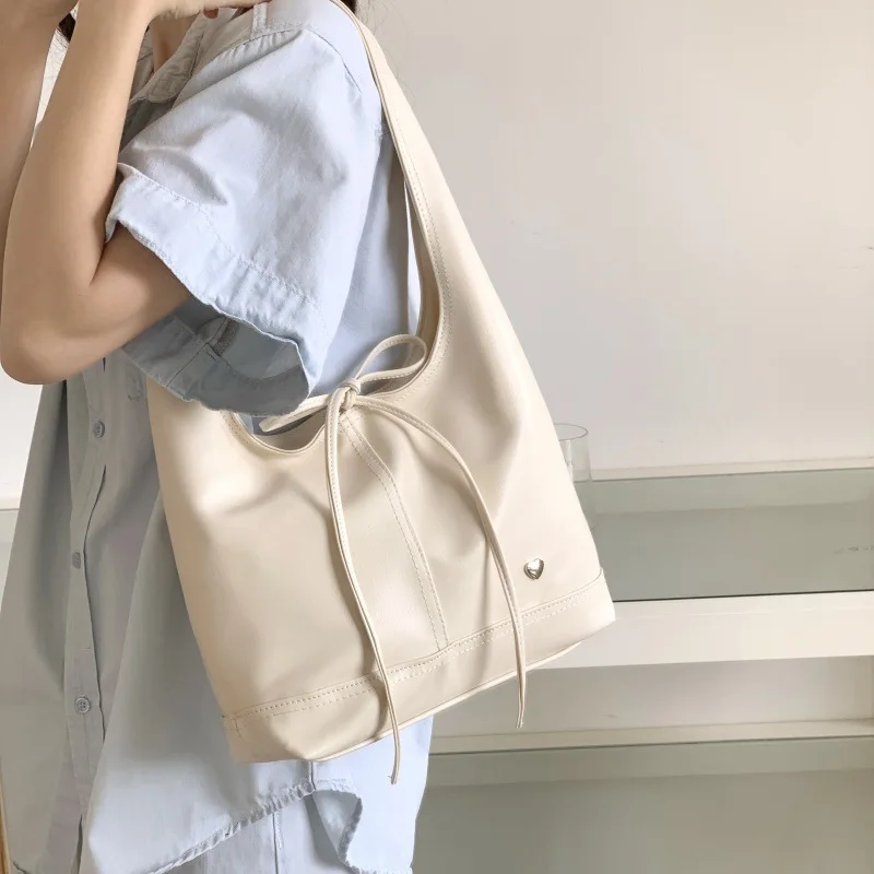 

Корейская инди-сумка для женщин, универсальная сумка с бантом, большая вместительная сумка на плечо и подмышки, мягкая дорожная сумка из искусственной кожи