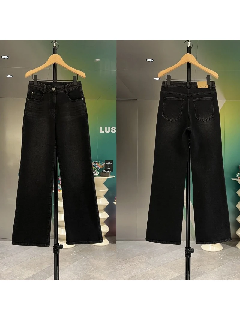 

High Waist Thin Fce Women's Jeans Straight Leg Micro Flare Easy to Wear Autumn Winter Faion Ladies Premium Denim Pants