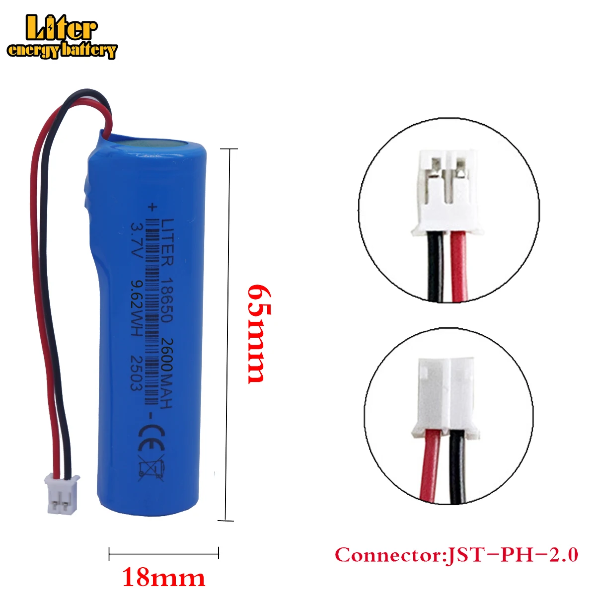 18650 PCB بطارية ليثيوم 3.7 فولت 1S1P 2600 مللي أمبير مع PH2.0 رابط التوصيل للإضاءة الأنظف لعبة كهربائية سمّاعات بلوتوث #3