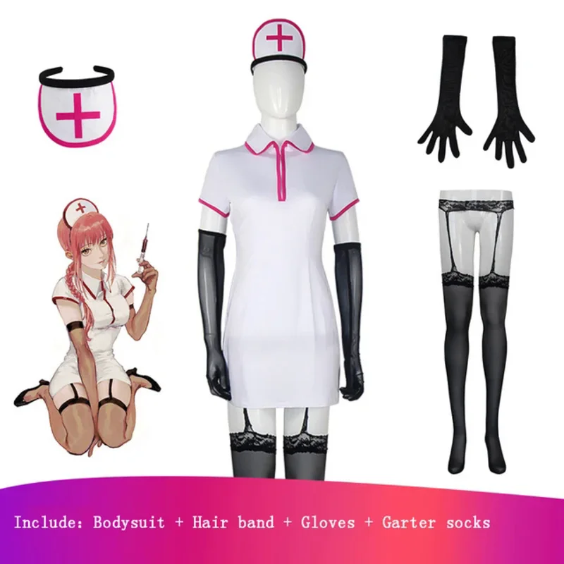 ชุดยูนิฟอร์มสวมศีรษะสีขาวสำหรับผู้หญิงชุดยูนิฟอร์มพยาบาลชุดคอสเพลย์ผู้หญิงเลื่อยยนต์