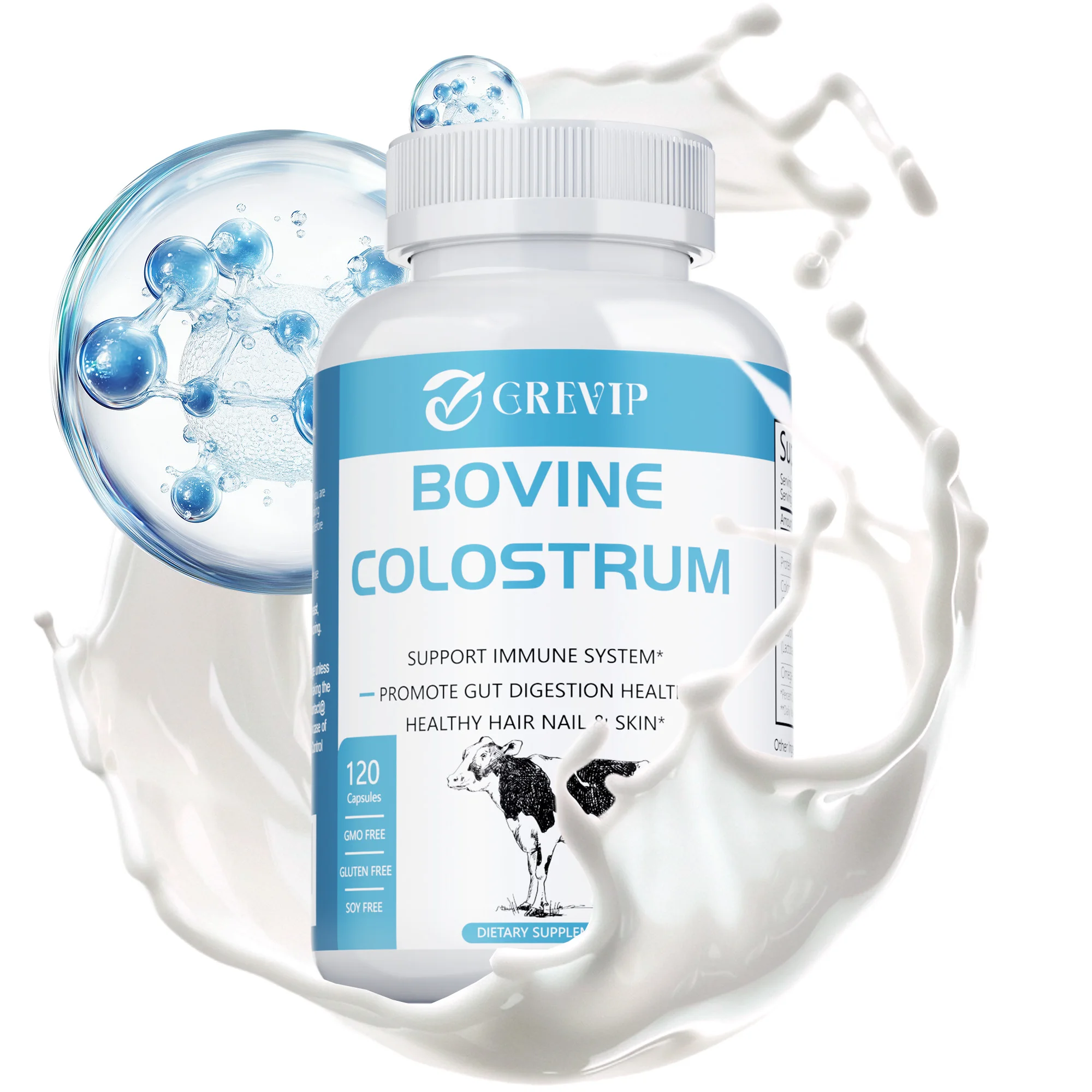 

Bovine Colostrum Supplement - Digestive Support, Promotes Alopecia Growth, Skin and Nail Health Supplement