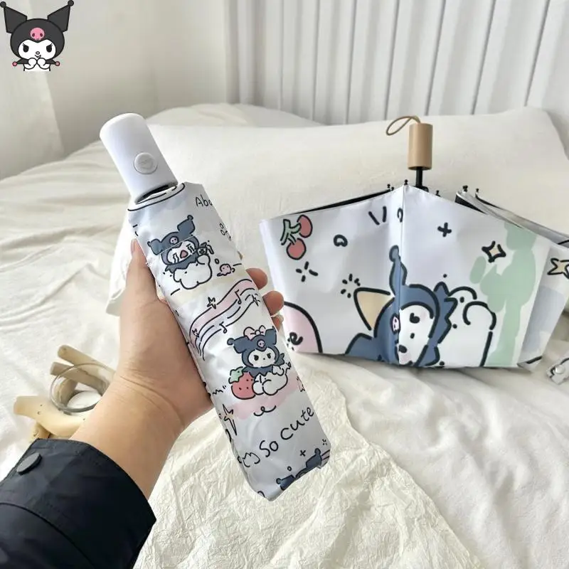 

Модный мультяшный зонтик Sanrios Kuromi, зонтик двойного назначения, автоматический зонтик, устойчивый к ультрафиолету, красивый, милый, простой подарок