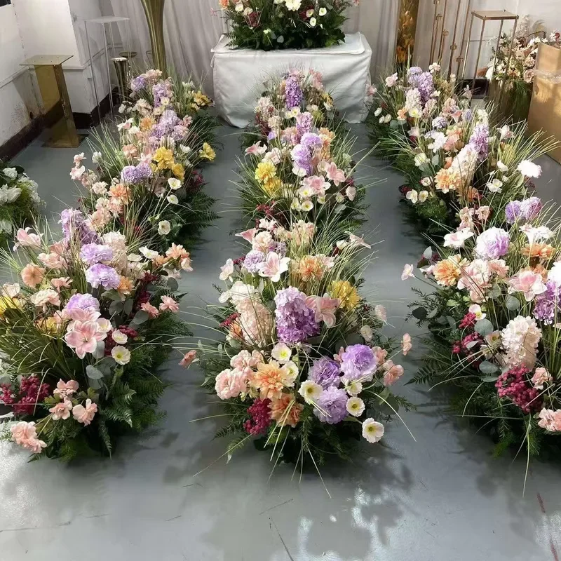 Handmade 90cm Green Grass Flower Path for Wedding Stage Decoration Fashion Design Long Aisle Runner for Scene Arrangement and
