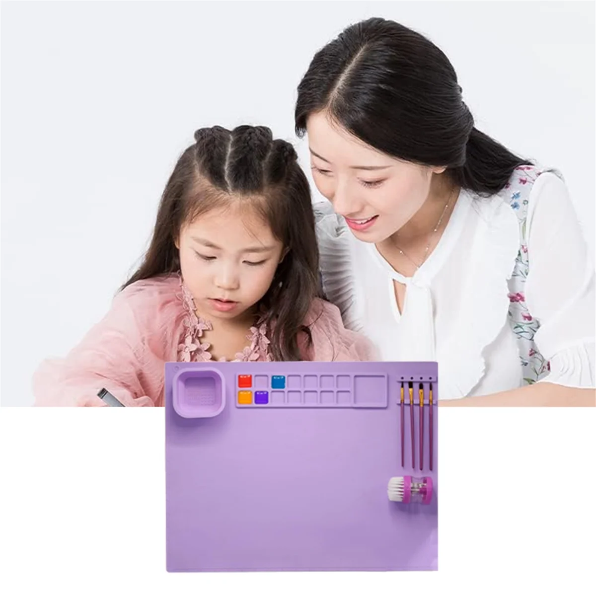 Silicone Painting Mat with Cup - Silicone Painting Mat for Kids with 1 Cleaning & 10 Painting Brushes