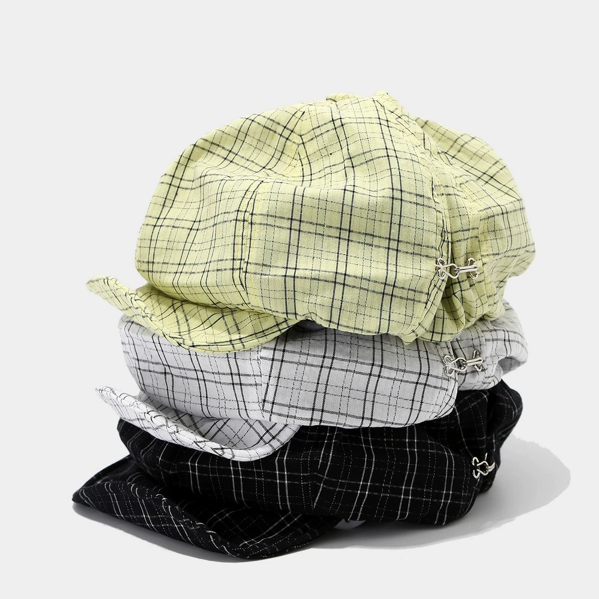 New Korean Plaid Soft Beret Hat Women's Lterary Cotton Newsboy Octagonal Hat