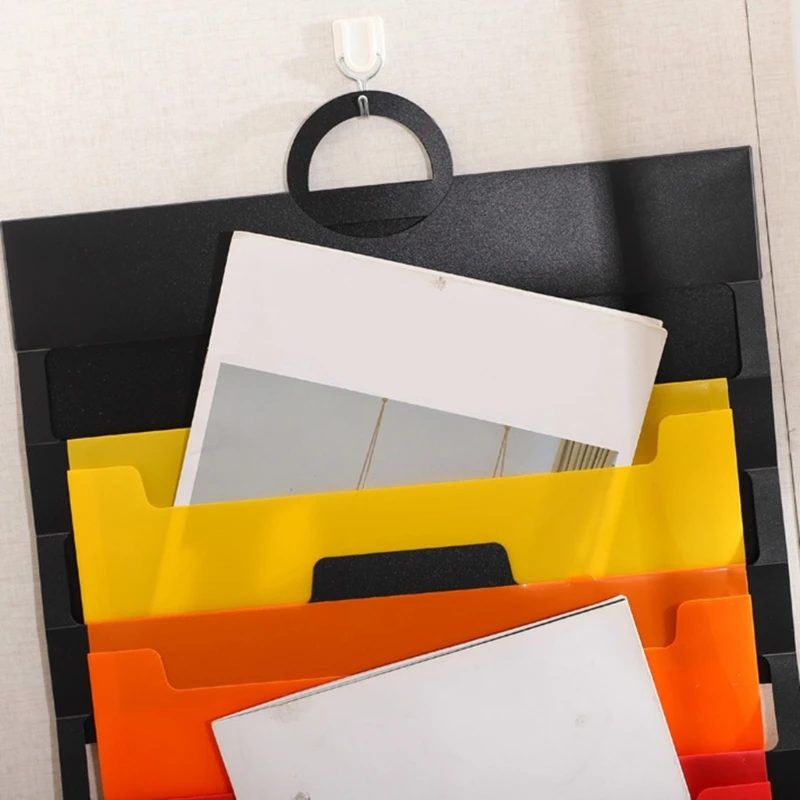 Over The Door File Organizer 6 Pocket Hanging File Folder Document Wall Mount Storage Holder for Magazine Notebook Paper