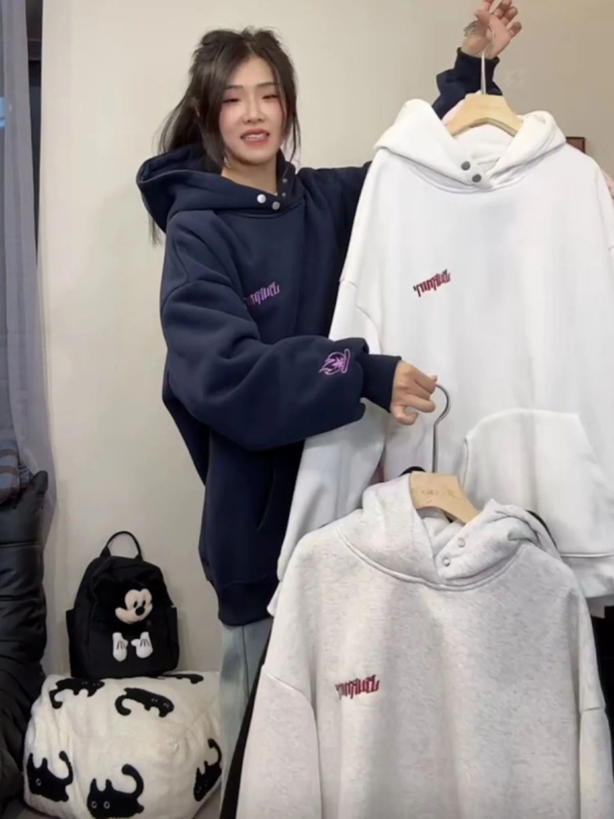 Loose Women's Hoodie 2024 Autumn Winter Original Character Print High Street American Sle Couple Matching Long Sve Top