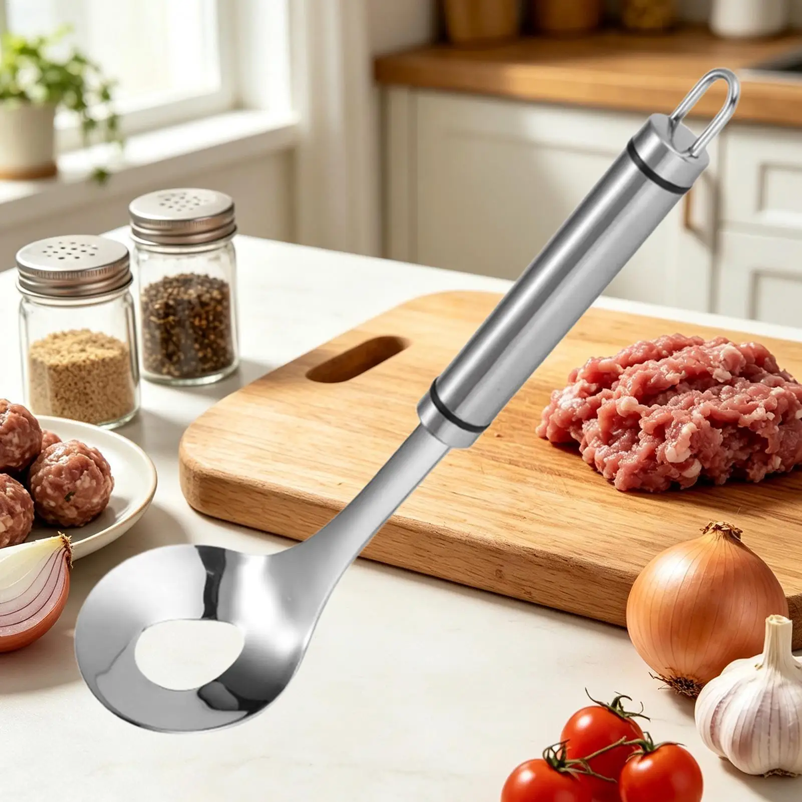 Meatball Maker Tool Stainless Steel Long Handle Anti-Slip Food-Grade Meatball Mold Maker Scoop for Pork Chicken Fish Shrimp Home