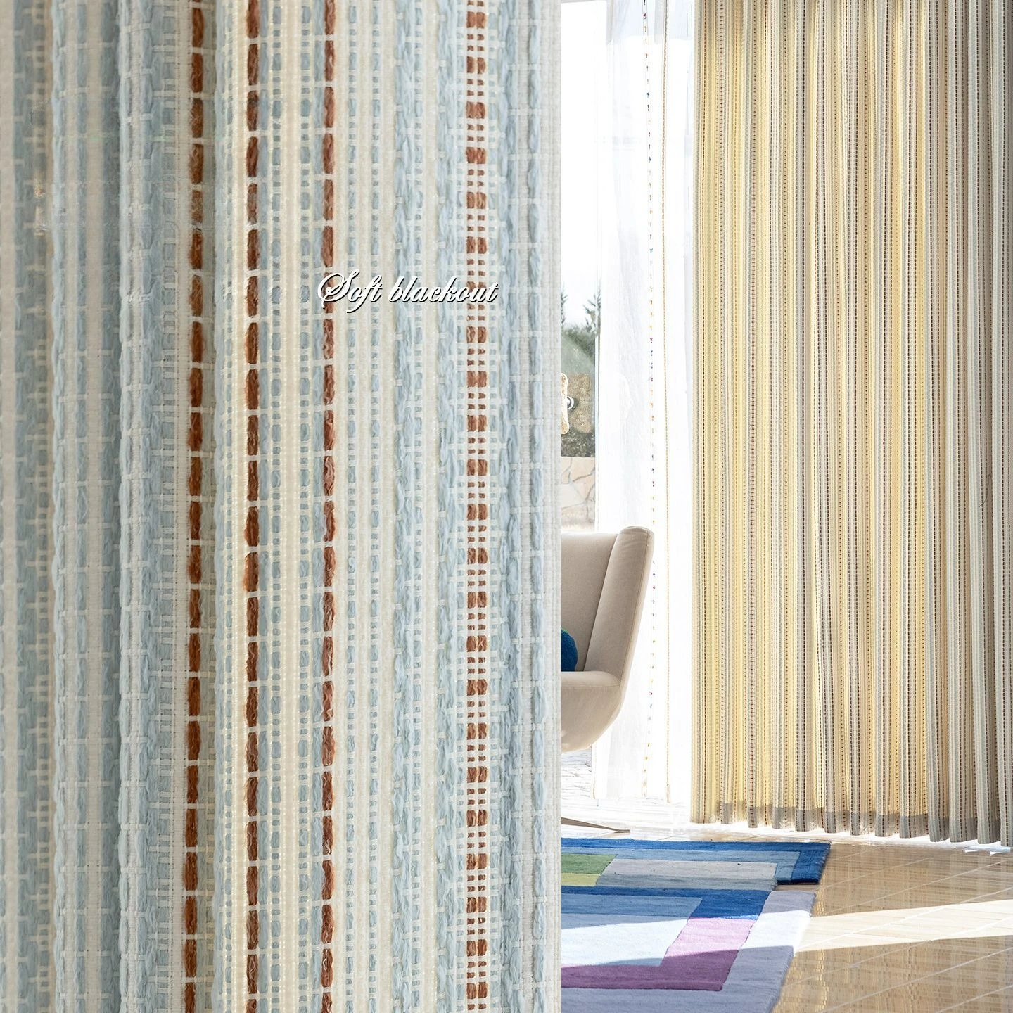 

Stripe Decoration Curtain Household Living Room Soundproof Sunshade Cloth Hotel Bedroom Blackout Window Drapes UV Protection