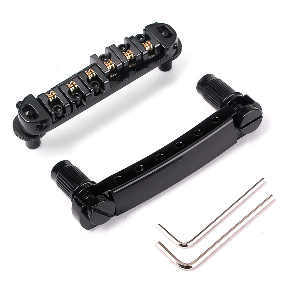 

Roller Saddle Bridge Tailpiece with Studs and Wrenches for SG Style Electric Guitar Replacement Parts (Black)