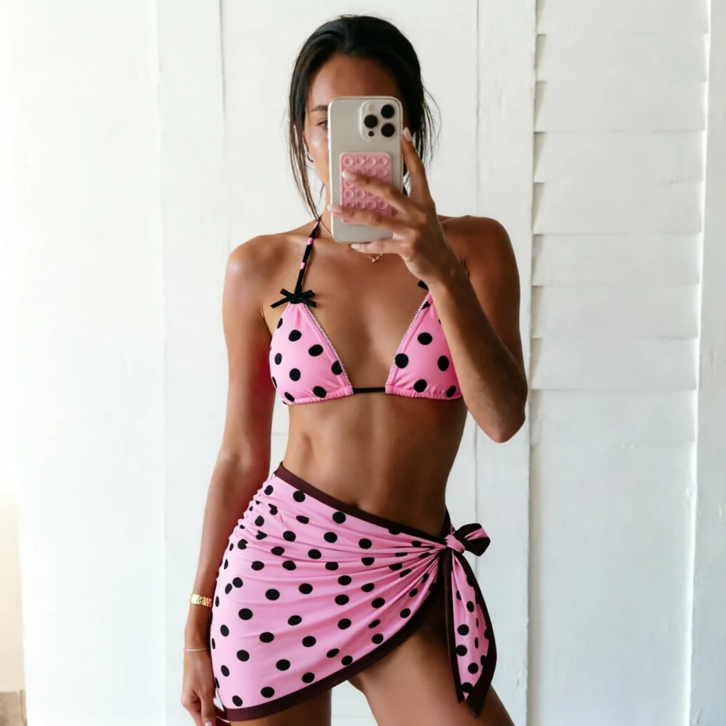 Sexy Color Block Bow Bikini With Skirt Set Women's Swimsuit Fashion Lady Dot Printed Biquini Swimwear Mujer Bathing Suit Outfit