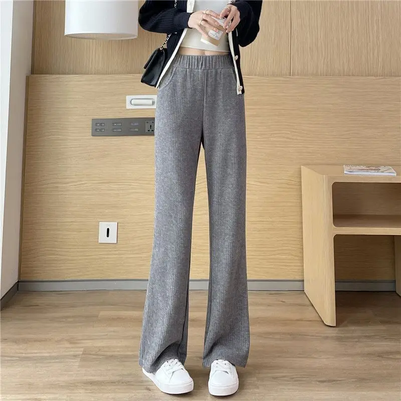 Plush Boot CutPants Women Autumn Winter 2022 New High Waist Wide Leg Trousers Casual Loose All-match Lady Straight Trousers 2022