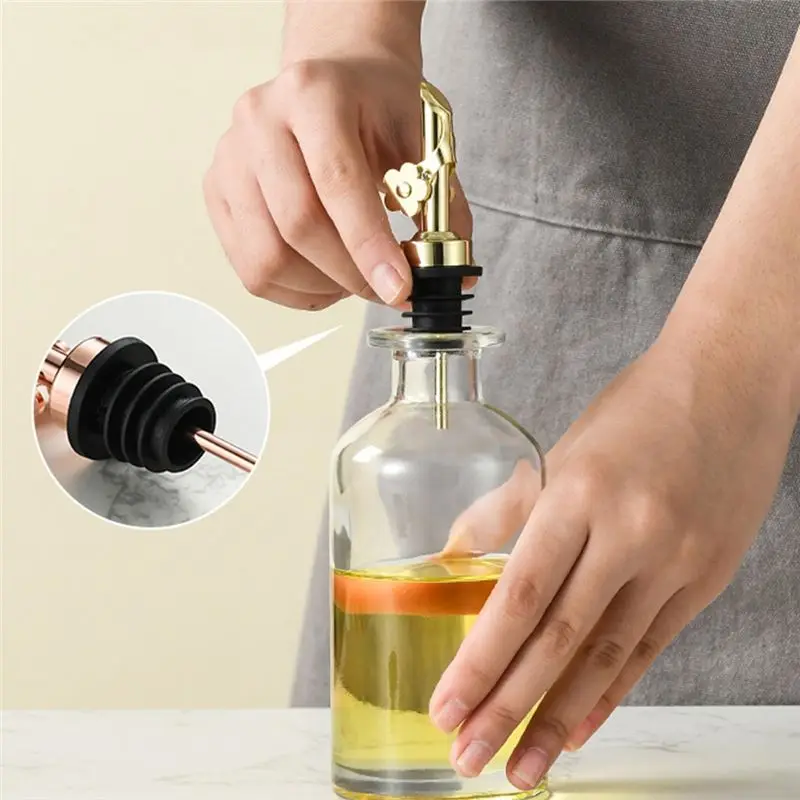A98E-2Pack Stainless Steel Oil Pour Spouts, Replacement Bottle Pourers Oil Spout Liquor Pourers Auto Flip Feature Durable Silver
