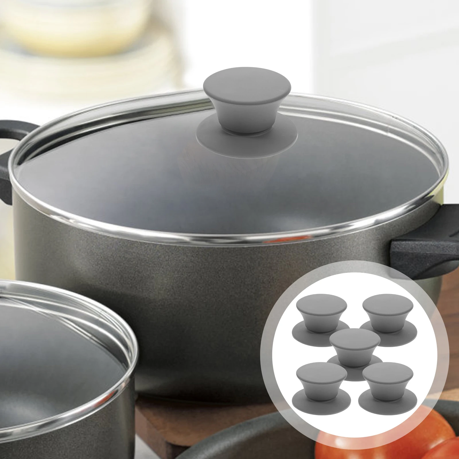 

5 Pcs Silicone Pot Lid Top Bead Universal Kitchen Cookware Lids Knob Anti-hot Handle Handles Pan Cover Replacement Grip