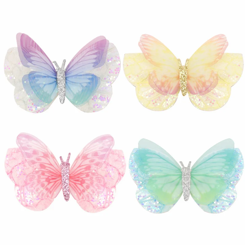 3inch Colorful Glitter Butterfly Hair Clips Cute Hairpins For Women Girls Yarn Hair Bows Hairgrip Barrettes Hair Accessories