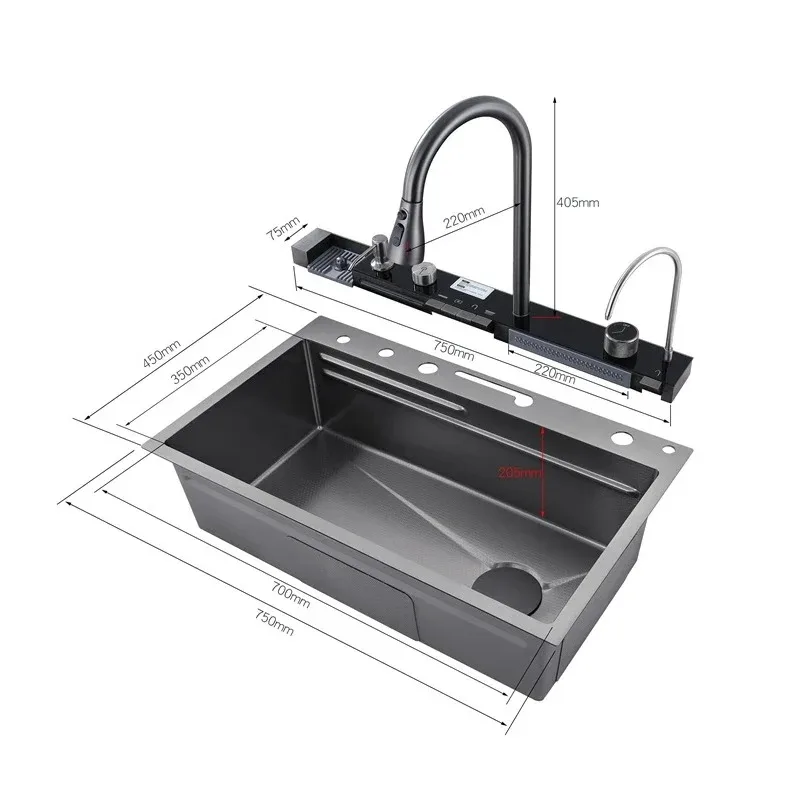 sink kitchen stainless steel sinks Intelligent digital display kitchen large single slot