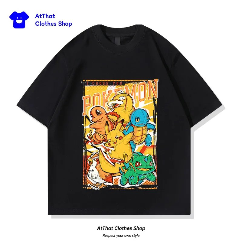 

Футболка Pok É Mon из чистого хлопка с коротким рукавом для мужчин и женщин, летний свободный топ с коротким рукавом для мужчин