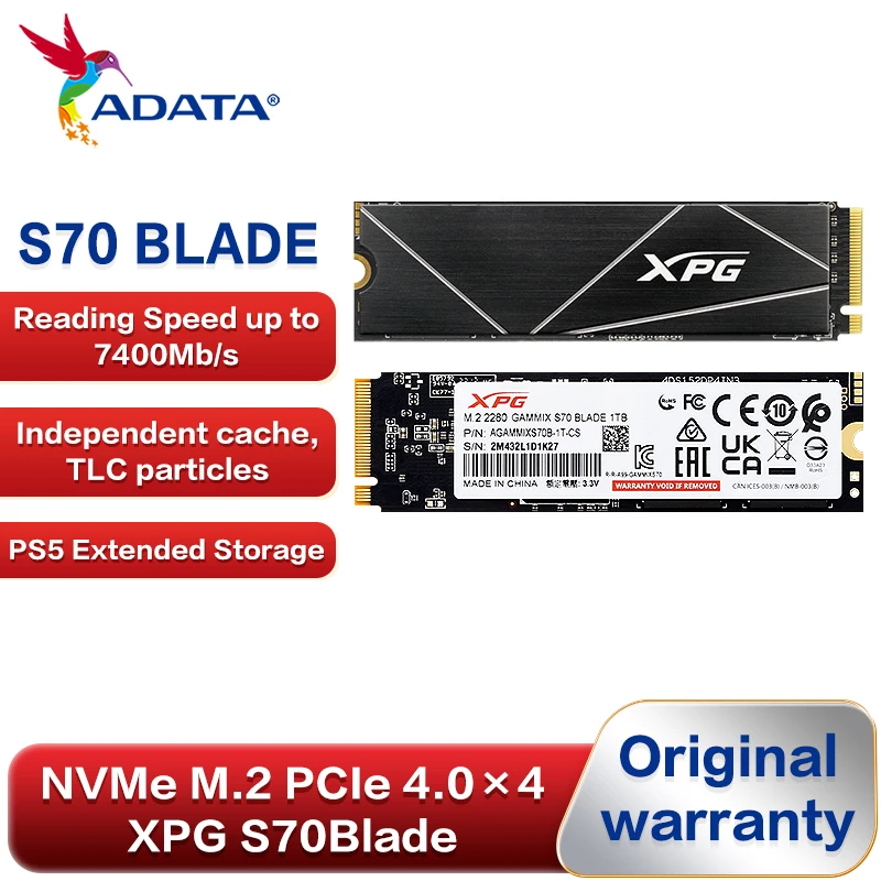 

ADATA XPG S70 Blade SSD PCIe 4.0 Solid State Drive 512GB 1TB 2TB Internal Hard Drive NVMe M.2 TLC SSD Hard Disk Max 7400Mb/s