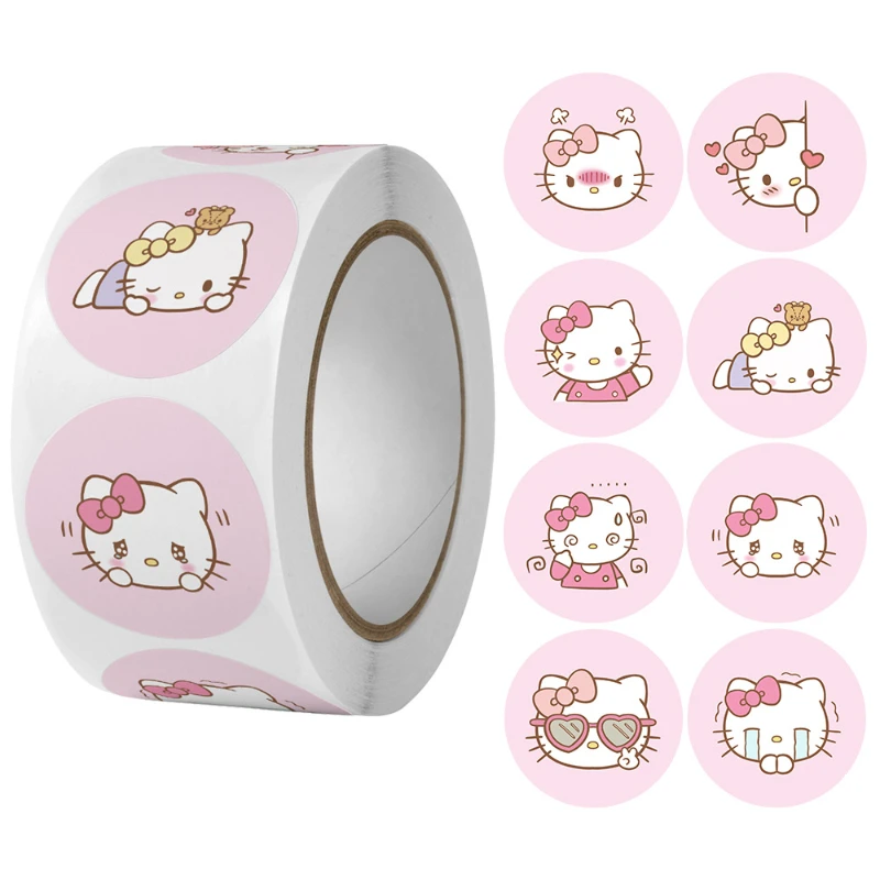 200 Stickers A Roll of Cartoon Sanrio  Closure Stickers Melody Kulomi Round Tape Gift Decoration Labels