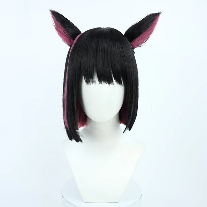 Kyouyama Kazusa Cosplay Wig Blue Archive Black Pink Short Heat Resistant Synthetic Hair Role Play Halloween Party + Wig Cap