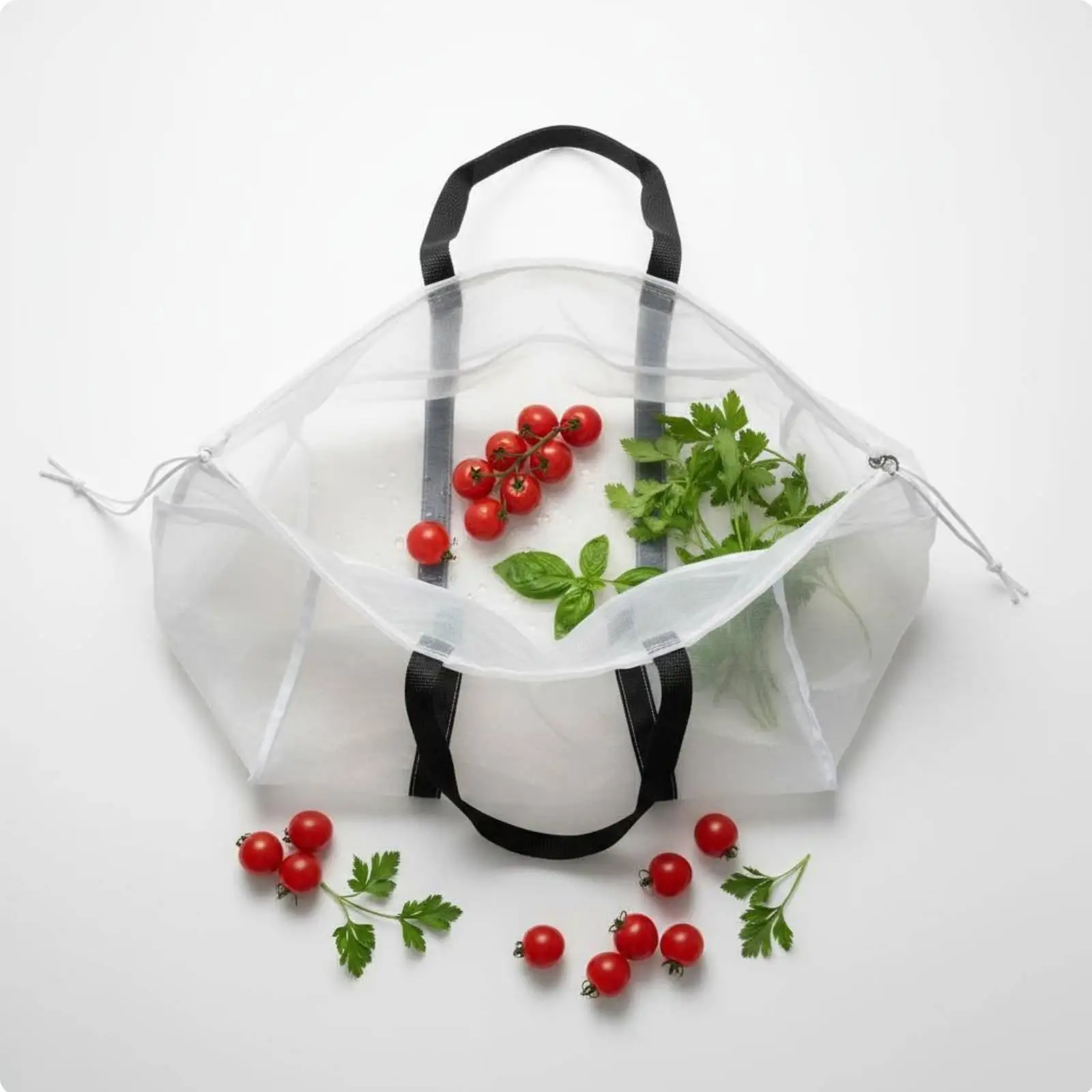 Robust harvesting bag with large opening and quick drainage, sieve bag