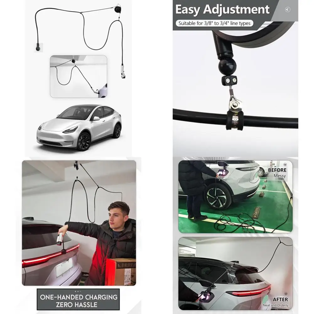 

EV Charging Cable Holder, EV Connector Retractor Overhead Retractable Organizer Management System for Universal EVs for Tesla Mo