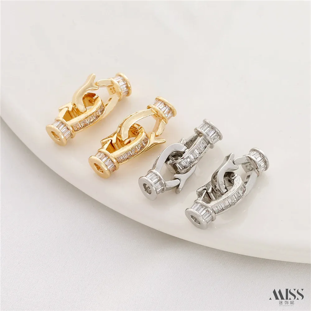 

14K Gold Color Ladders Square Zircon Can Be Opened Double Live Buckle DIY Bracelet Necklace Ending Connection Buckle Accessories