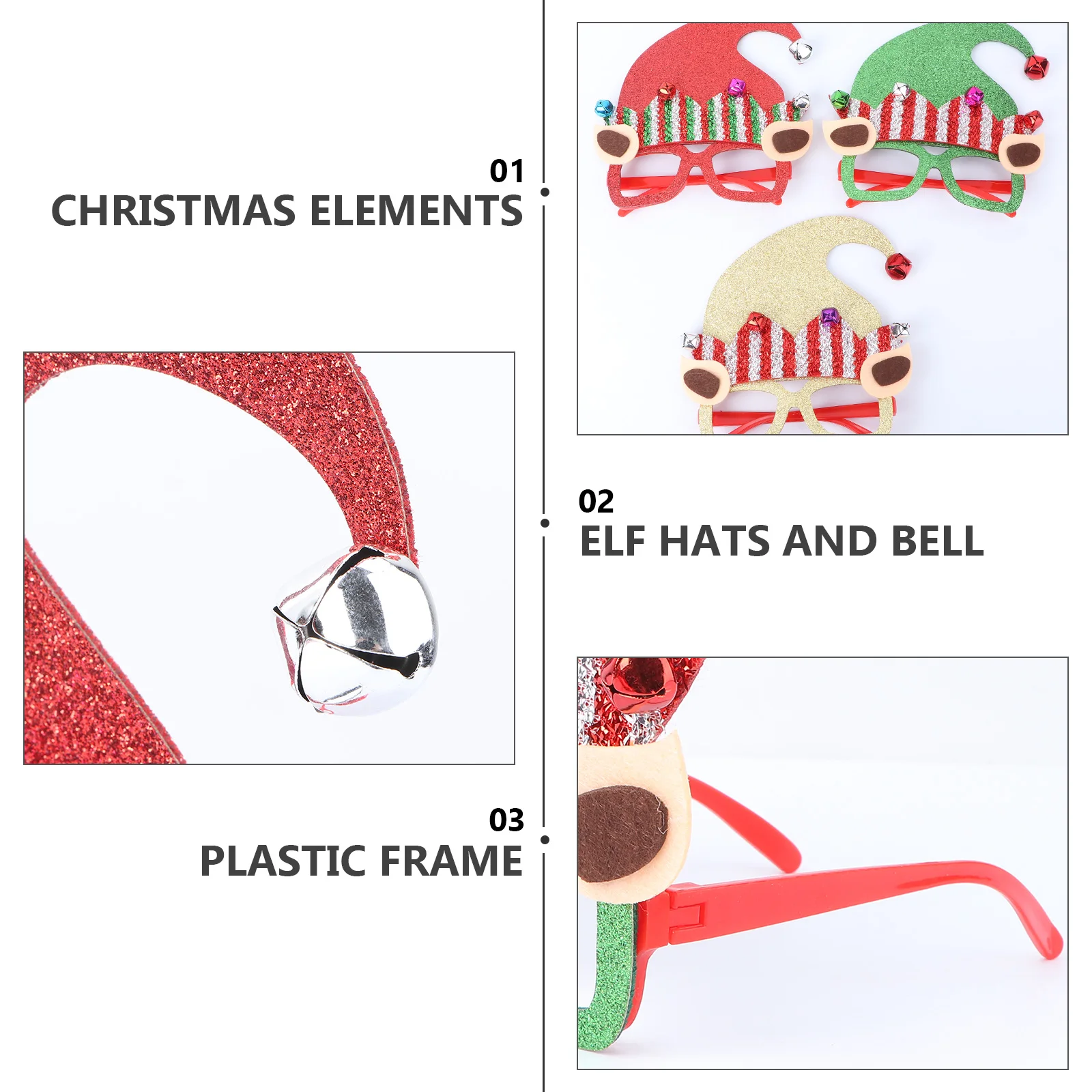 

3 Pcs Christmas Glasses Toys Lovely Eyeglasses Funny Wearing Cartoon Cosplay Prop Festival Plastic Frame Kids Elder Creative