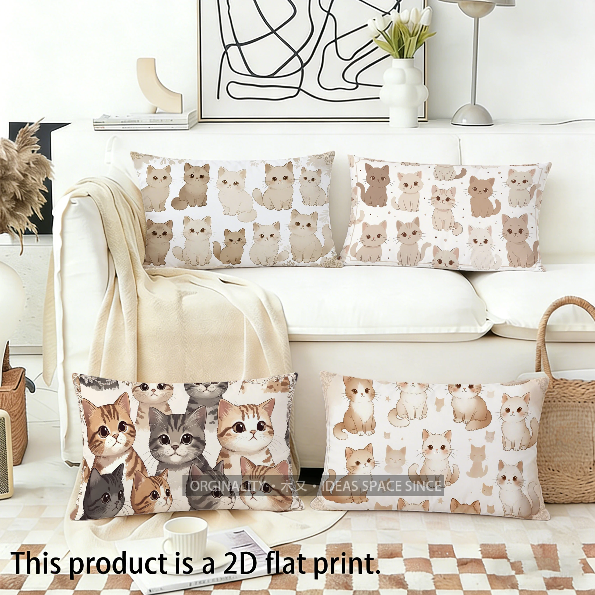 Cute Cats Pattern Pillow Covers Suitable For Sofa Bedroom Car Pillow Cover Cushion Rectangular Back Cushion