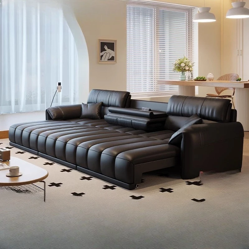 Electric function sofa bed, living room first floor, cowhide size apartment Italian minimalist