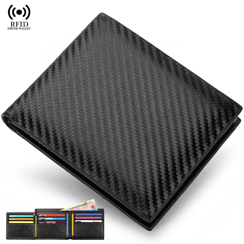 

Мужской кошелек с блокировкой RFID из углеродного волокна, тройной ID, держатель для кредитных карт, большая вместительная сумка для денег, мужской короткий кошелек, кошельки для мужчин
