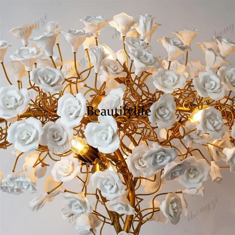 Wrought iron ceramic light luxury high-end floor lamp living room bedroom modern decoration villa living room lamp customization