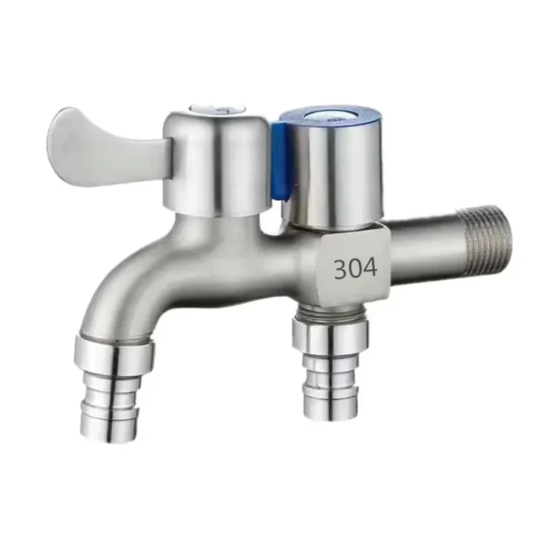 Stainless Steel Faucet Double Outlet Dual Control Water Tap One in Two Out Faucet 1/2