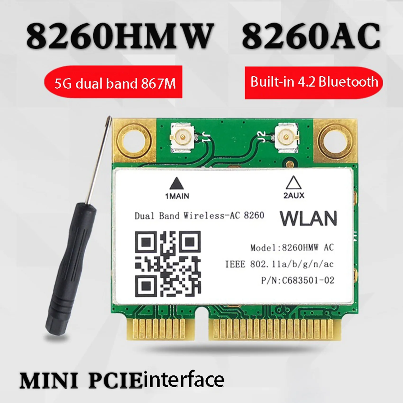 Leading-2X 1200Mbps Network Card 8260Hmw Ac 2.4G+5G Mini Pci-E Card 4.2 Bluetooth Wifi Card 802.11Ac 867Mbps