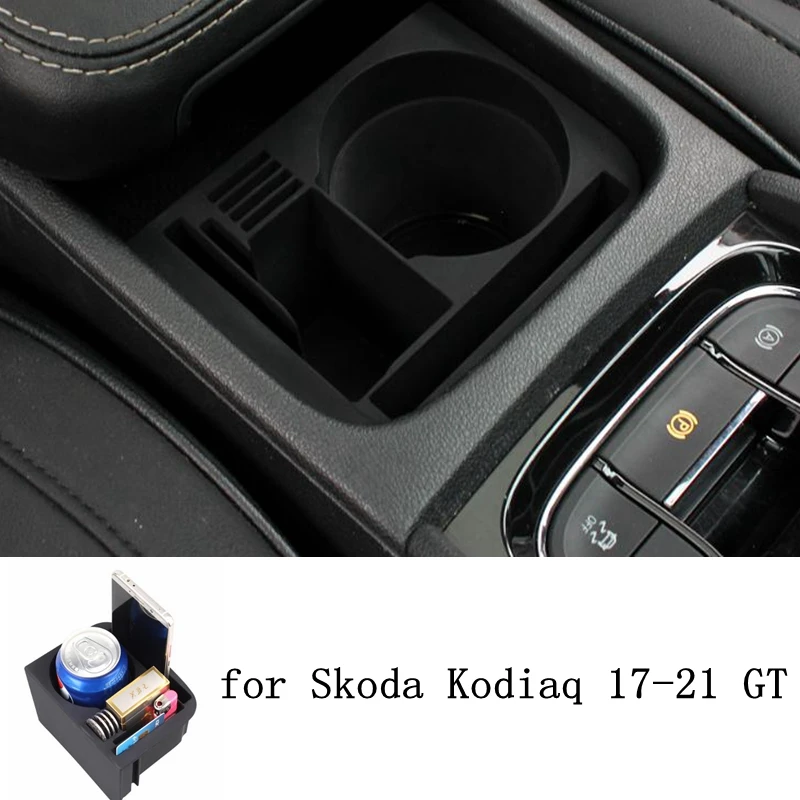 

1pc ABS Black Car Central Console Storage Box Armrest Box Organizer Cup Holder for Skoda Kodiaq 17-21 GT Car Styling Interior